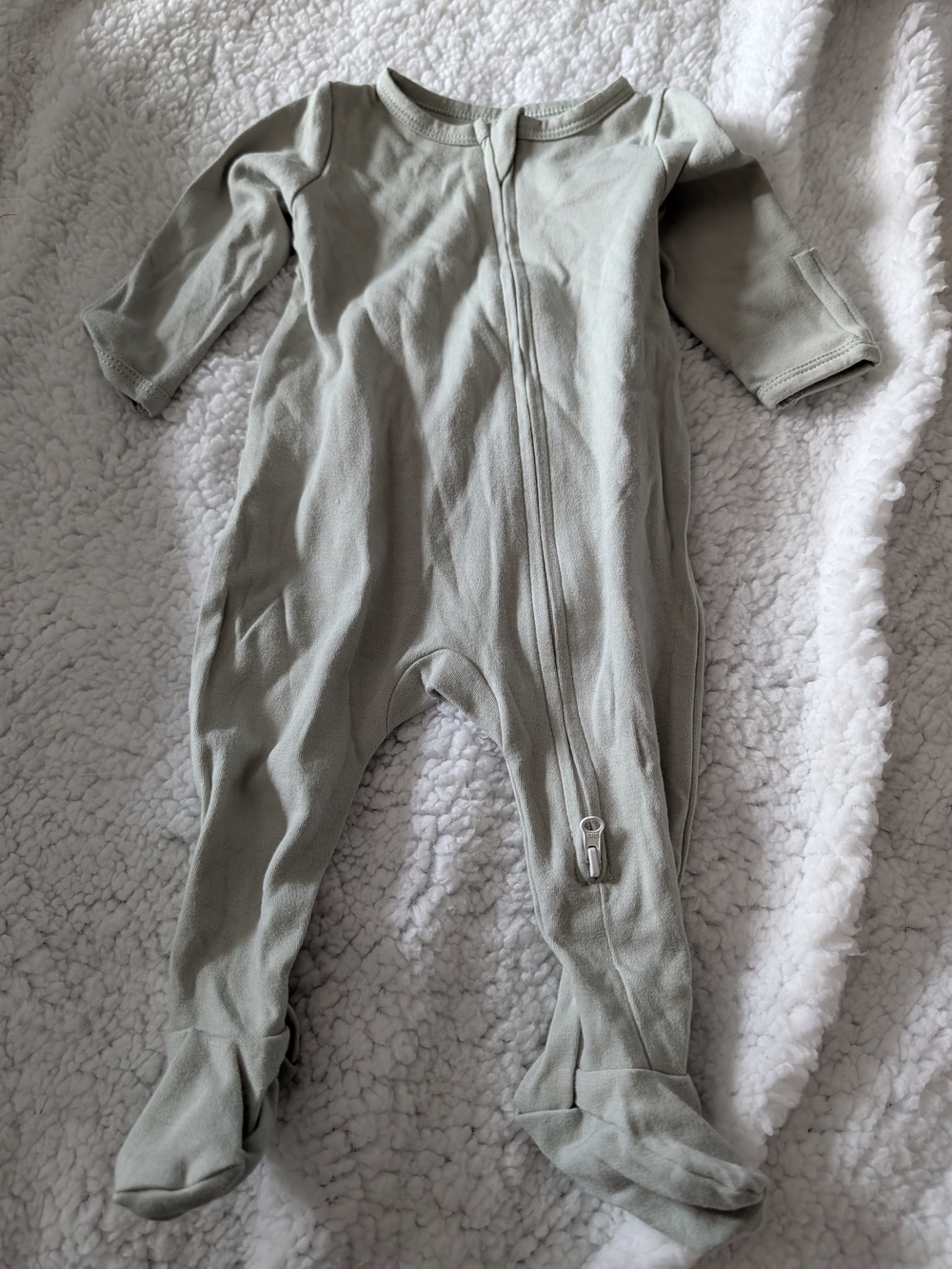Three Sage Green Footed Baby One-Piece Zipper Rompers